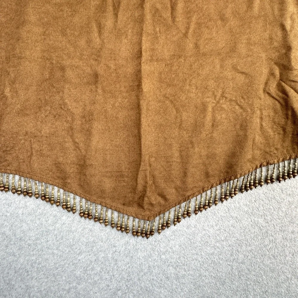 Vintage Faux Suede Beaded Curtain Valance Panels Set of 2 Brown Wood Bead Fringe